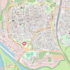Straßenkarte mit rotem Kreis als Standortkennzeichnung Museum