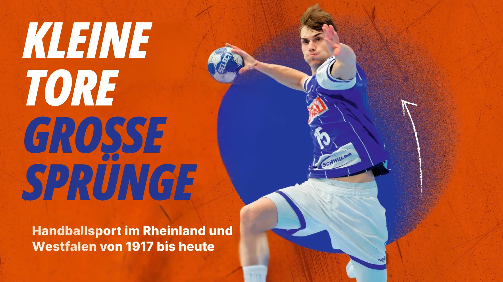 Das Plakat von der vergangenen Handballausstellung mit dem Ausstellungstitel und einem Handballspieler in Wurfposition