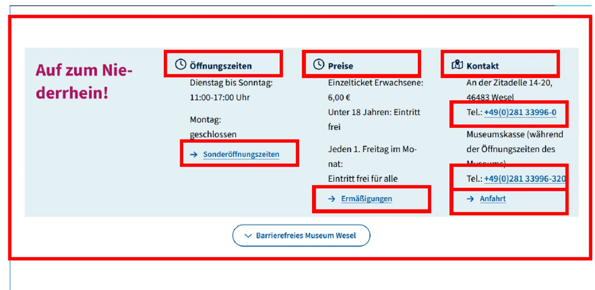 Das Bild zeigt Informationen für Besucher.